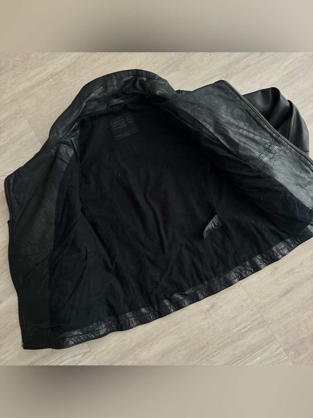 All Saints Vintage Black Leather Asymmetric Zip Jacket - Picture 7 of 16